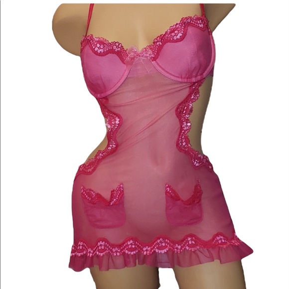 Victoria's Secret Sexy Little Things Hot Pink Sheer Apron Negligee Linge… - Picture 3 of 9